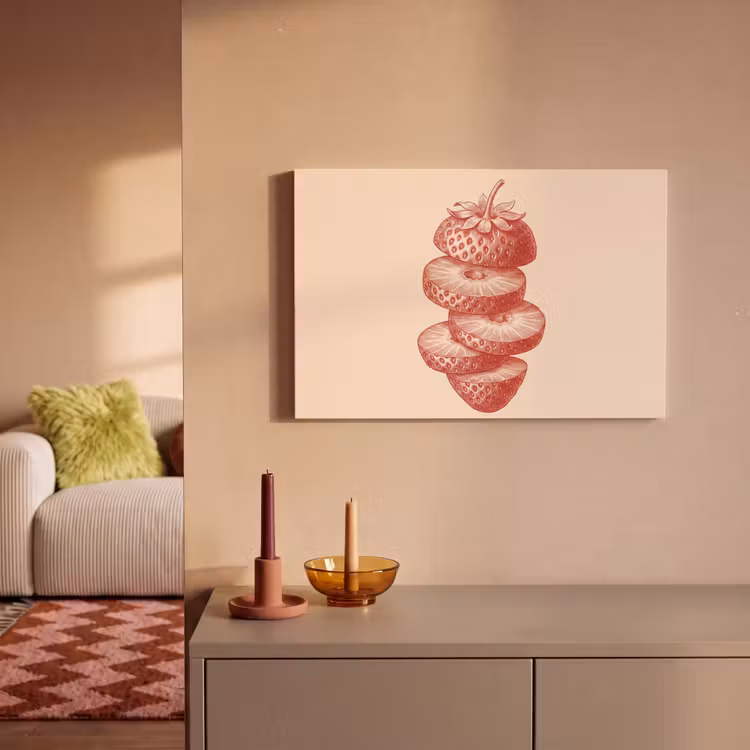 Fruit - Gesneden - Illustratie - Rood - Vintage canvas 2cm klein -sfeer1