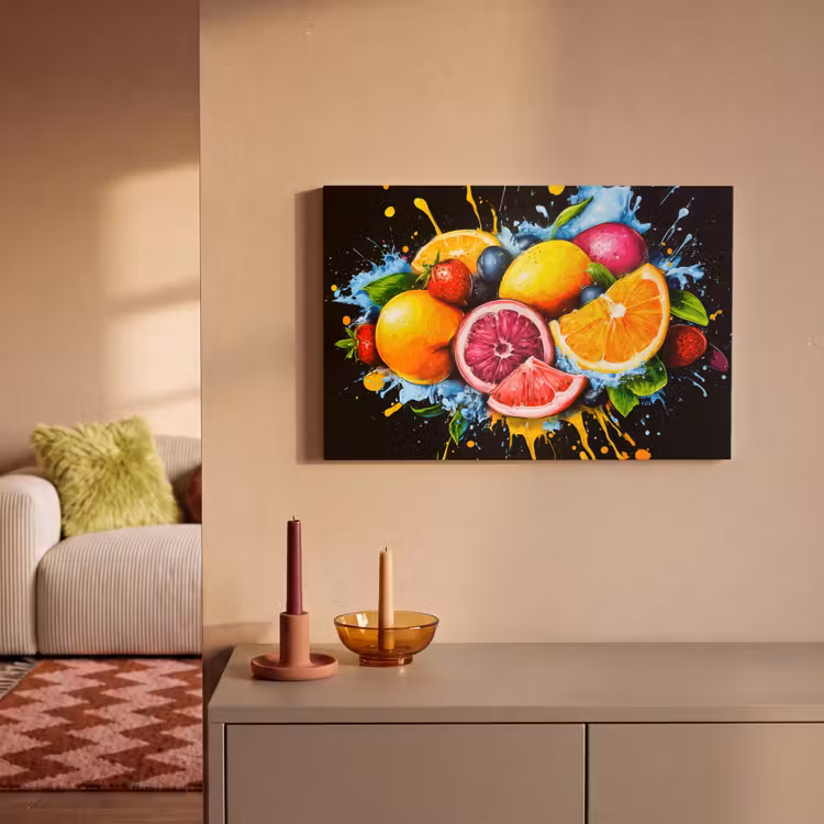 Fruit - Graffiti - Kleurrijk - Sinaasappel - Aardbei - Abstract canvas 2cm klein -sfeer1