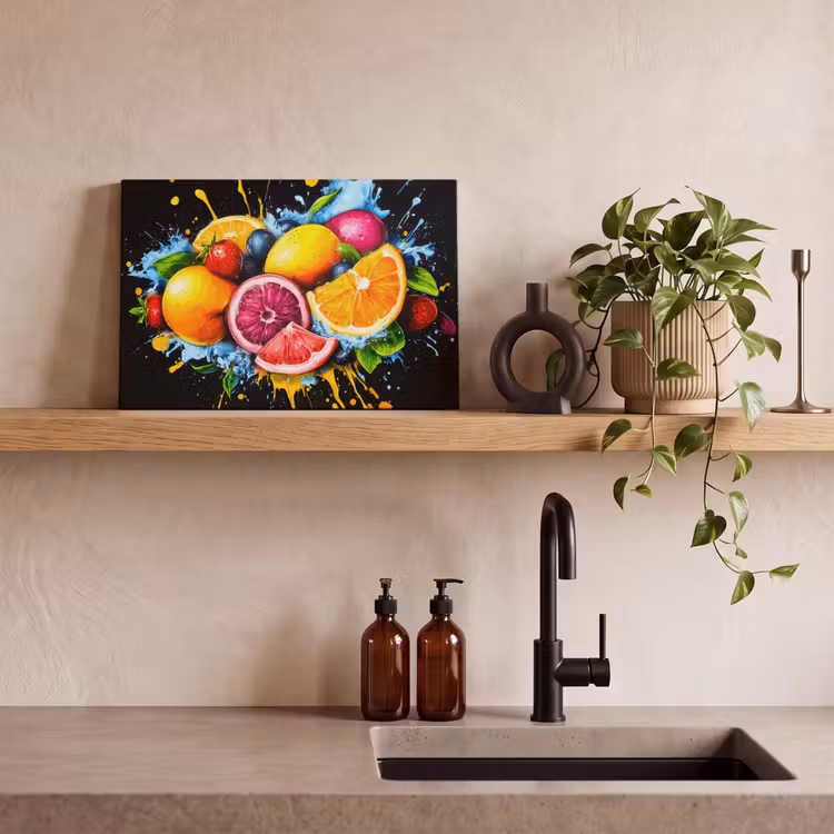Fruit - Graffiti - Kleurrijk - Sinaasappel - Aardbei - Abstract canvas 2cm klein -sfeer3