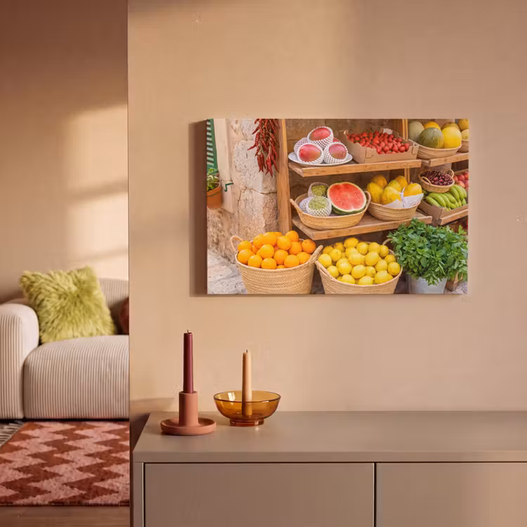 Leinwandbild - Obst – Markt – Frisch - Fruit - Markt - Vers canvas 2cm klein