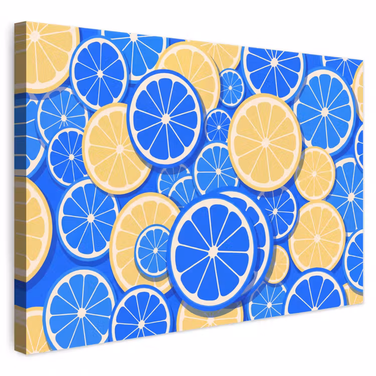 Fruit - Schijven - Patroon - Modern - Blauw - Geel canvas 2cm klein -3d