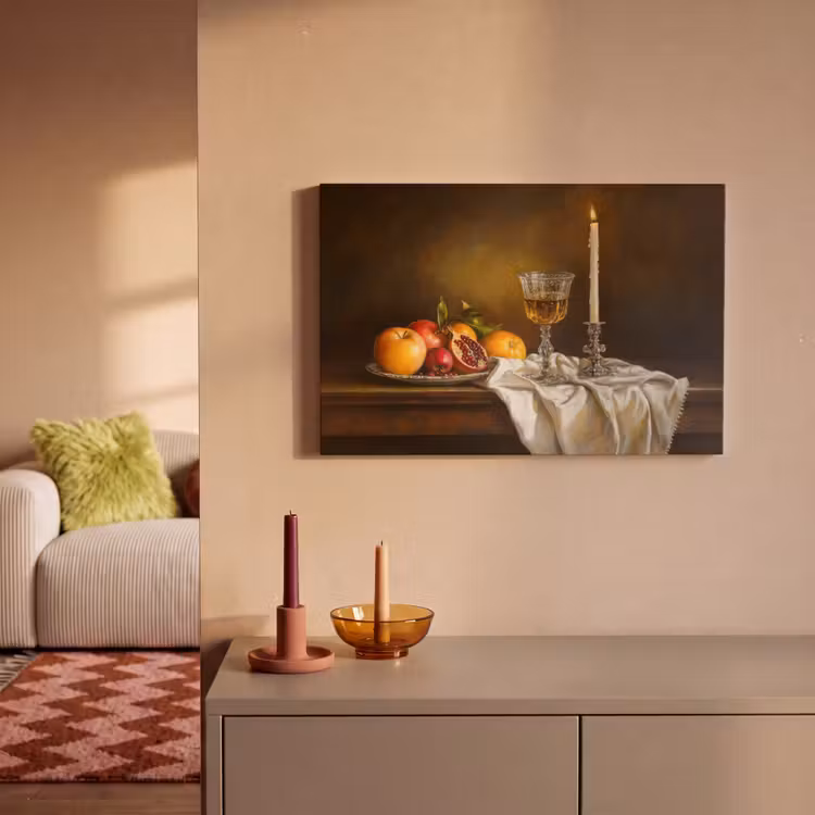 Fruit -  Stilleven - Wijn - Kaars canvas 2cm klein -sfeer1
