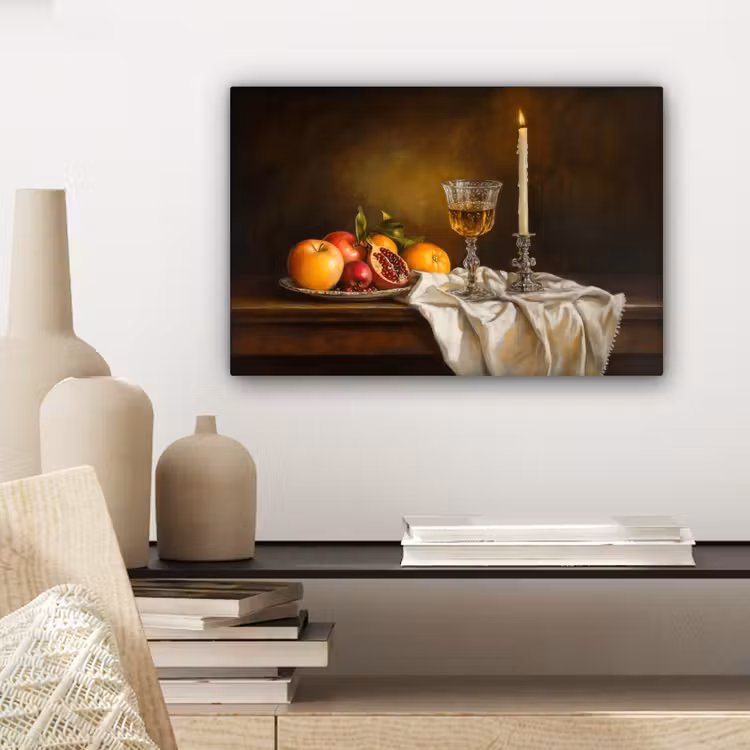 Fruit -  Stilleven - Wijn - Kaars canvas 2cm klein -sfeer6