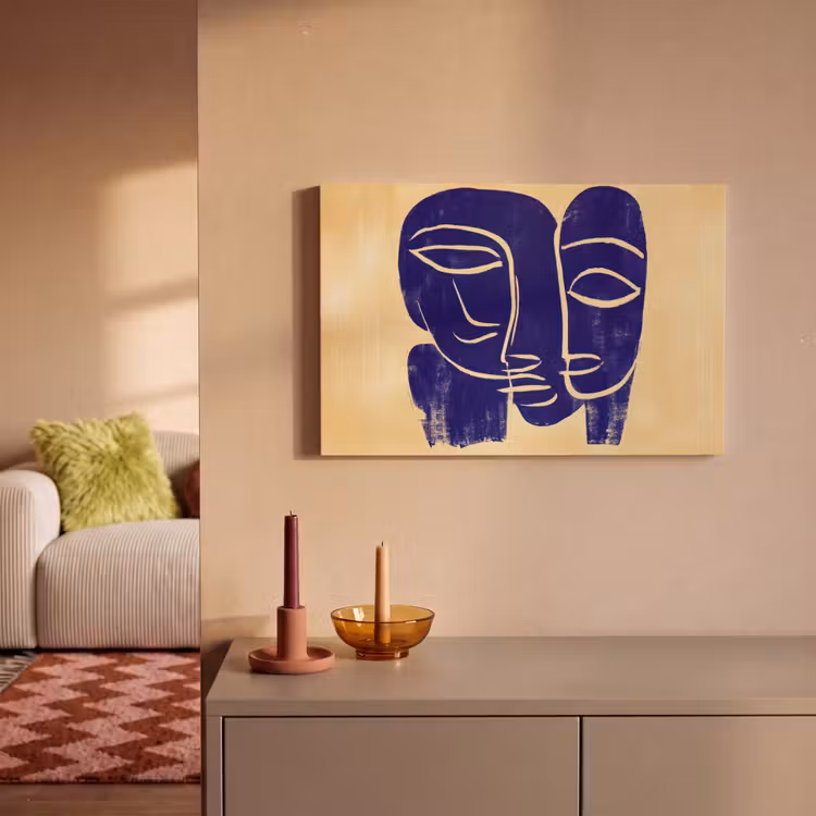 Okergeel - Blauw - Eenvoudige lijnen canvas 2cm klein -sfeer1