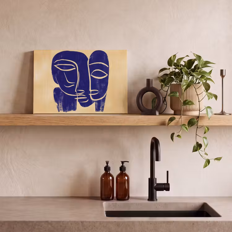 Okergeel - Blauw - Eenvoudige lijnen canvas 2cm klein -sfeer3