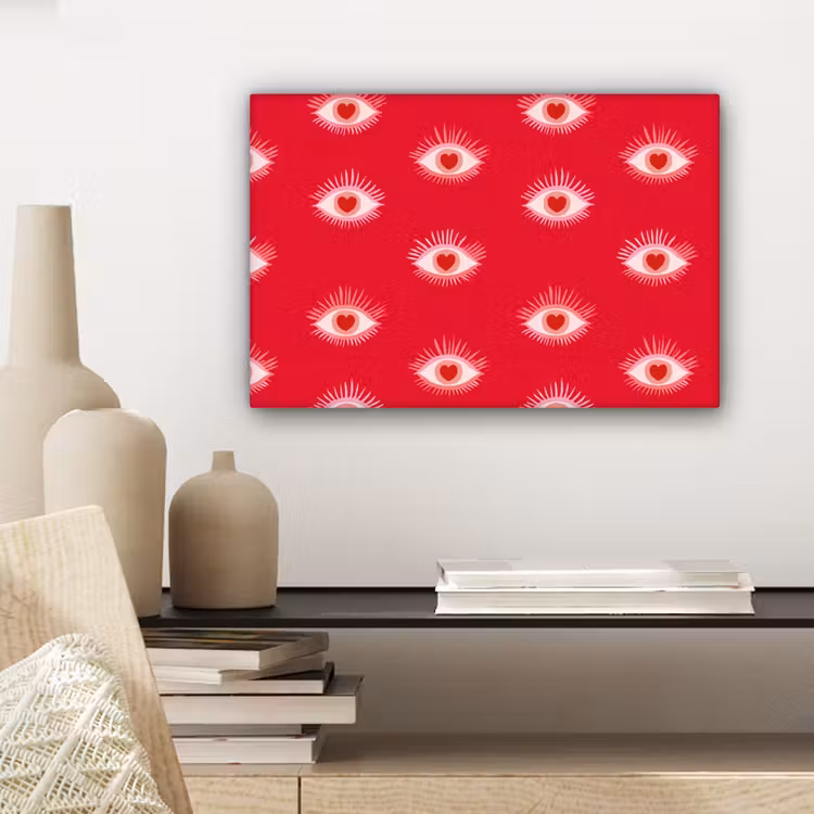 Ogen - Hart - Abstract - Rood - Roze canvas 2cm klein 34 -sfeer6