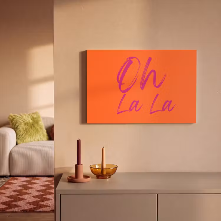 Oh la la - Oranje - Roze - Grafisch canvas 2cm klein -sfeer1