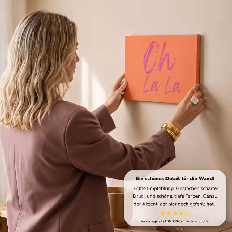Oh la la - Oranje - Roze - Grafisch canvas 2cm klein -sfeer3