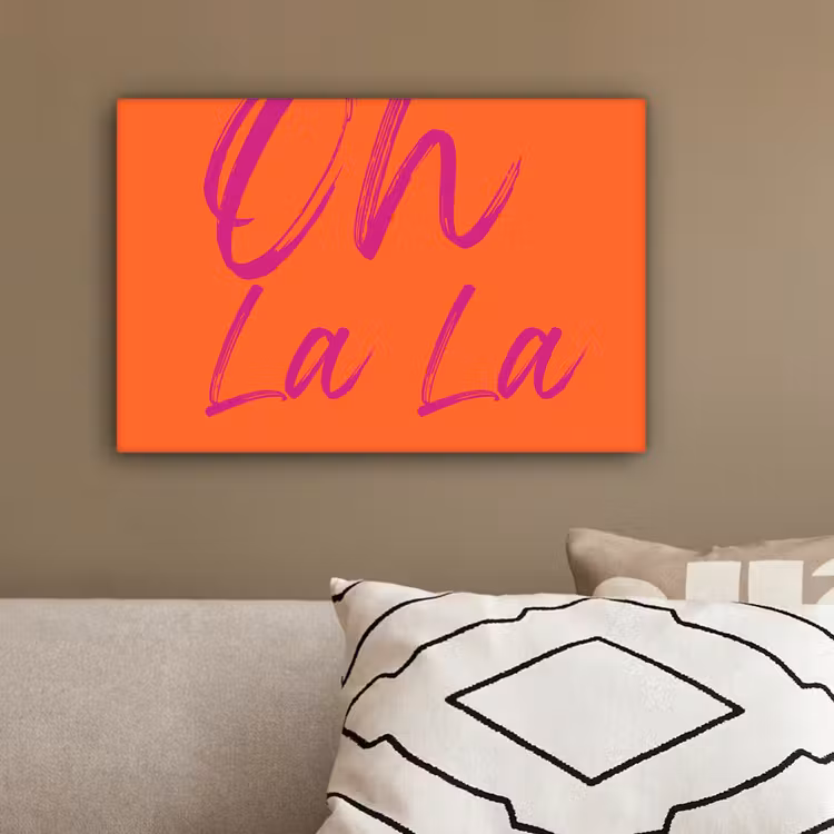 Oh la la - Oranje - Roze - Grafisch canvas 2cm klein -sfeer6