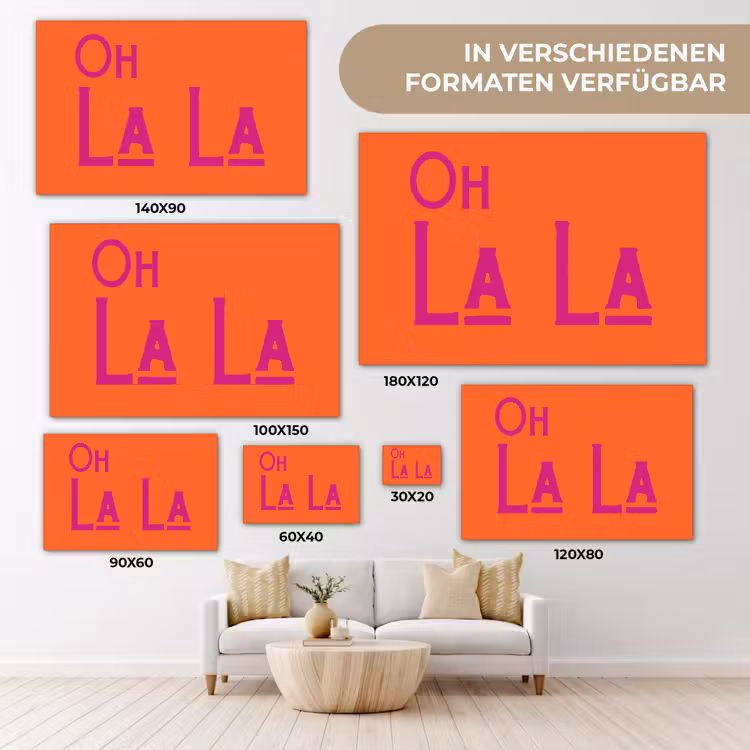 Oh la la - Oranje - Roze - Scheeflettertype canvas 2cm klein -Xsfeer8_DE
