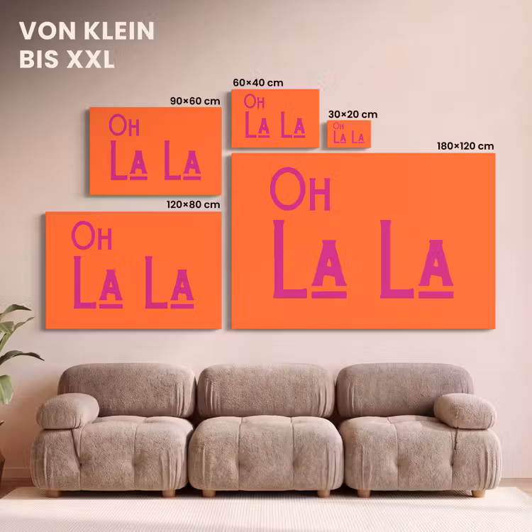 Oh la la - Oranje - Roze - Scheeflettertype canvas 2cm klein -Xsfeer8_DE