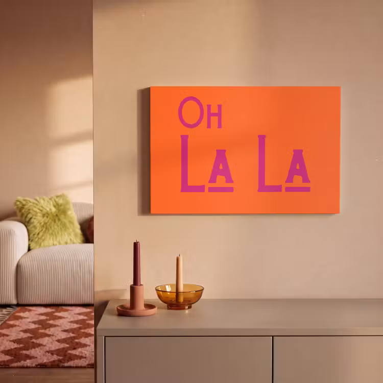 Oh la la - Oranje - Roze - Scheeflettertype canvas 2cm klein -sfeer1