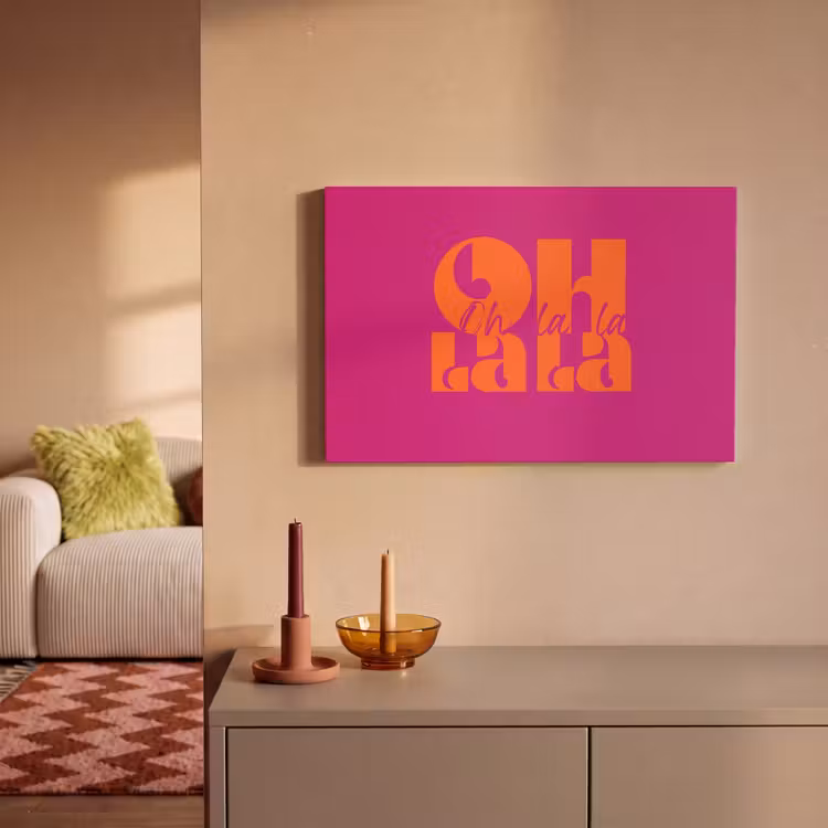 Oh la la - Roze - Oranje - Gestapelde letters canvas 2cm klein -sfeer1