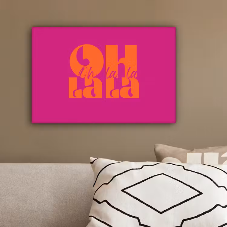 Oh la la - Roze - Oranje - Gestapelde letters canvas 2cm klein -sfeer6