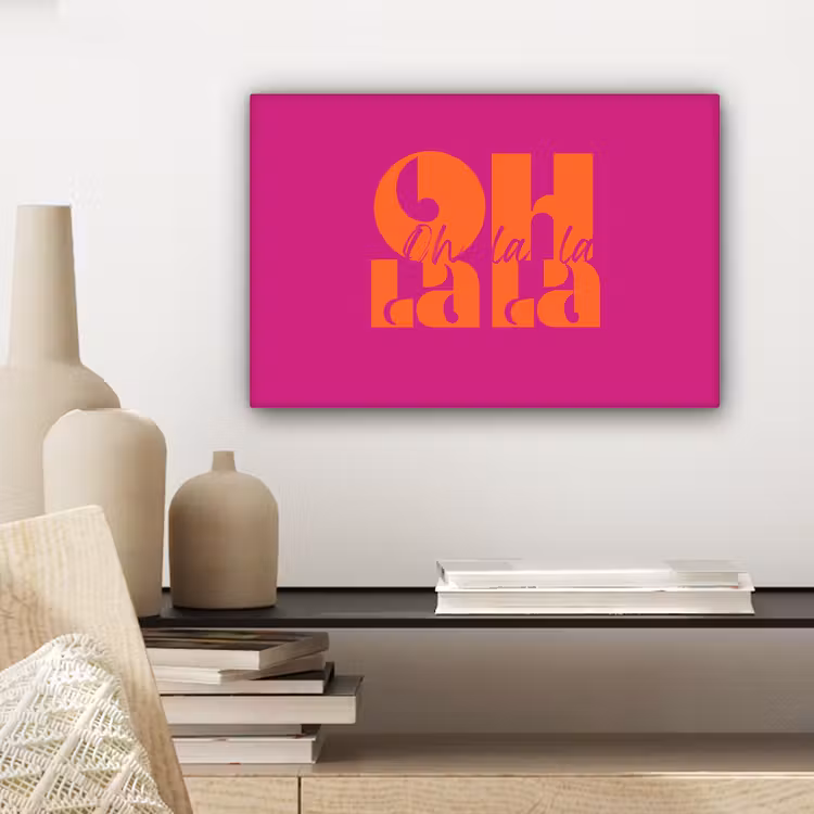 Oh la la - Roze - Oranje - Gestapelde letters canvas 2cm klein -closeup_print_DE