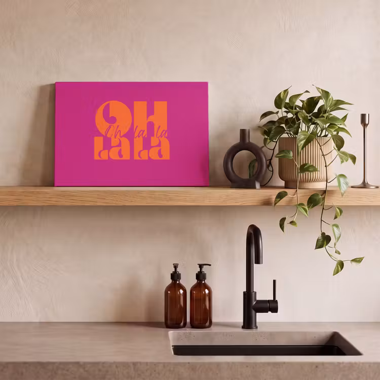 Oh la la - Roze - Oranje - Gestapelde letters canvas 2cm klein -uniquesellingpoint_afwerking-onlywow_DE