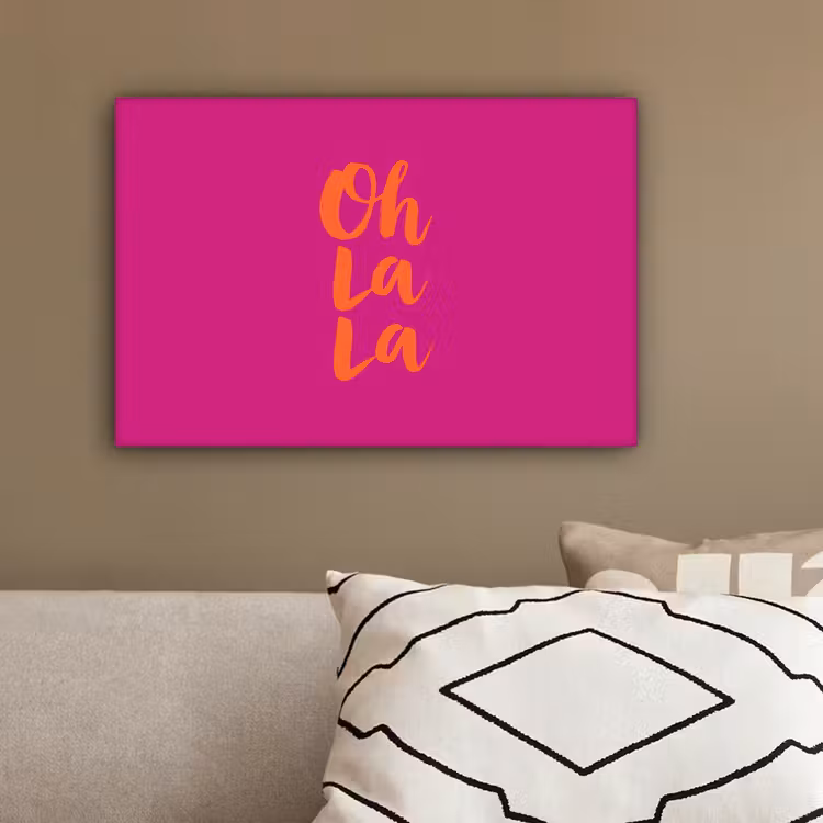 Oh la la - Roze - Oranje - Minimalistisch canvas 2cm klein -sfeer6