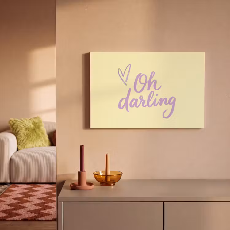 Oh darling - Geel - Hart canvas 2cm klein -sfeer1
