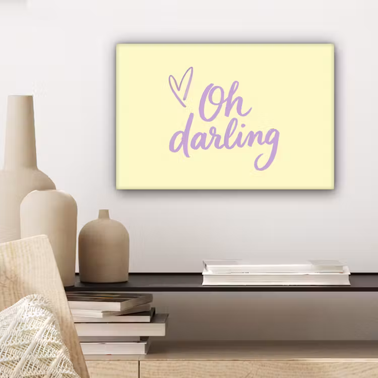 Oh darling - Geel - Hart canvas 2cm klein -closeup_print_DE