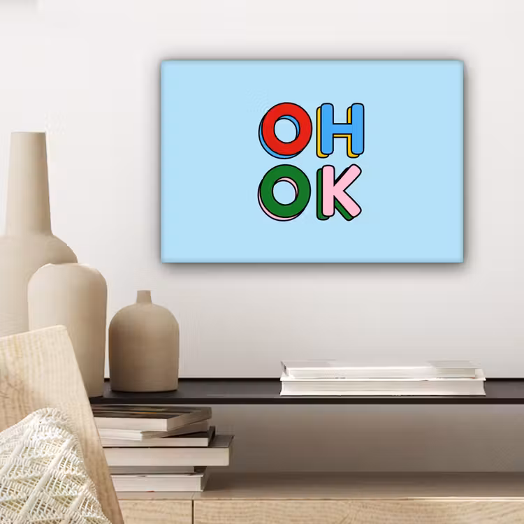 Oh ok - Blauw - Kleurrijk canvas 2cm klein -closeup_print_DE