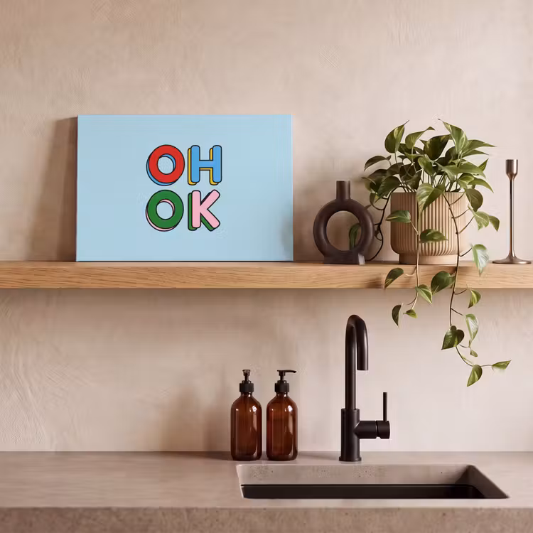 Oh ok - Blauw - Kleurrijk canvas 2cm klein -uniquesellingpoint_afwerking-onlywow_DE