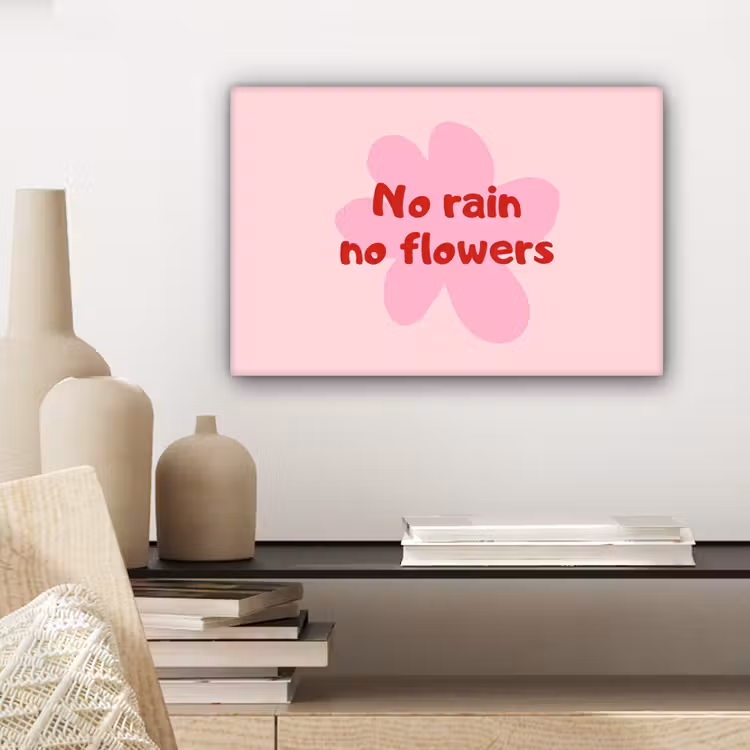 No rain no flowers - Bloem - Roze canvas 2cm klein -uniquesellingpoint_afwerking-onlywow_DE