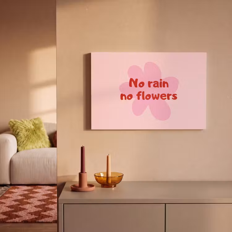 No rain no flowers - Bloem - Roze canvas 2cm klein -sfeer1