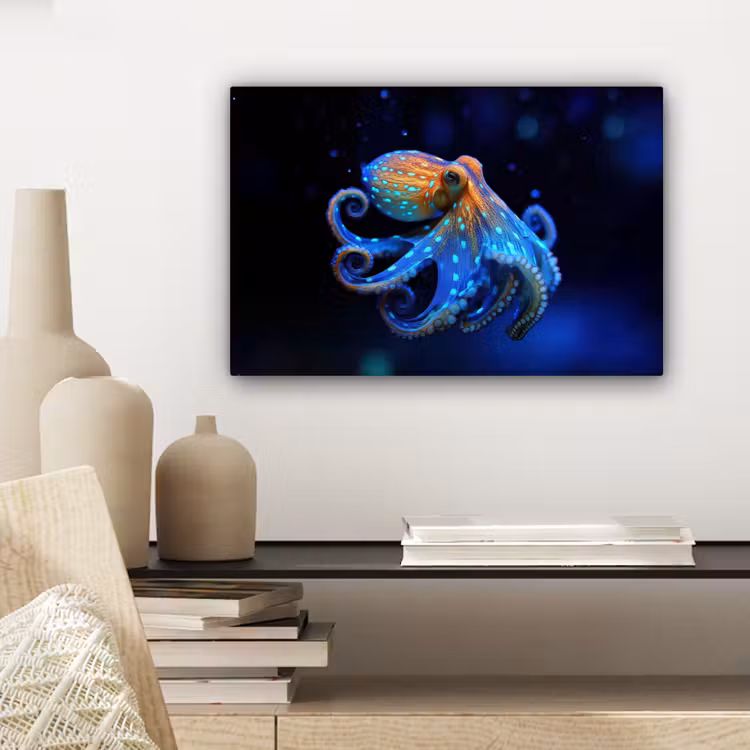 Octopus - Stippen - Blauw - Zee canvas 2cm klein -closeup_print_DE