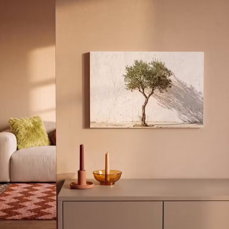 Leinwandbild - Olivenbaum – Wand – weiß - Olijfboom - muur - wit canvas 2cm klein