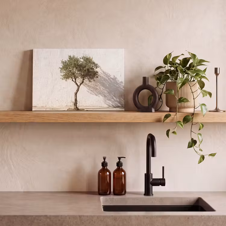 Leinwandbild - Olivenbaum – Wand – weiß - Olijfboom - muur - wit canvas 2cm klein