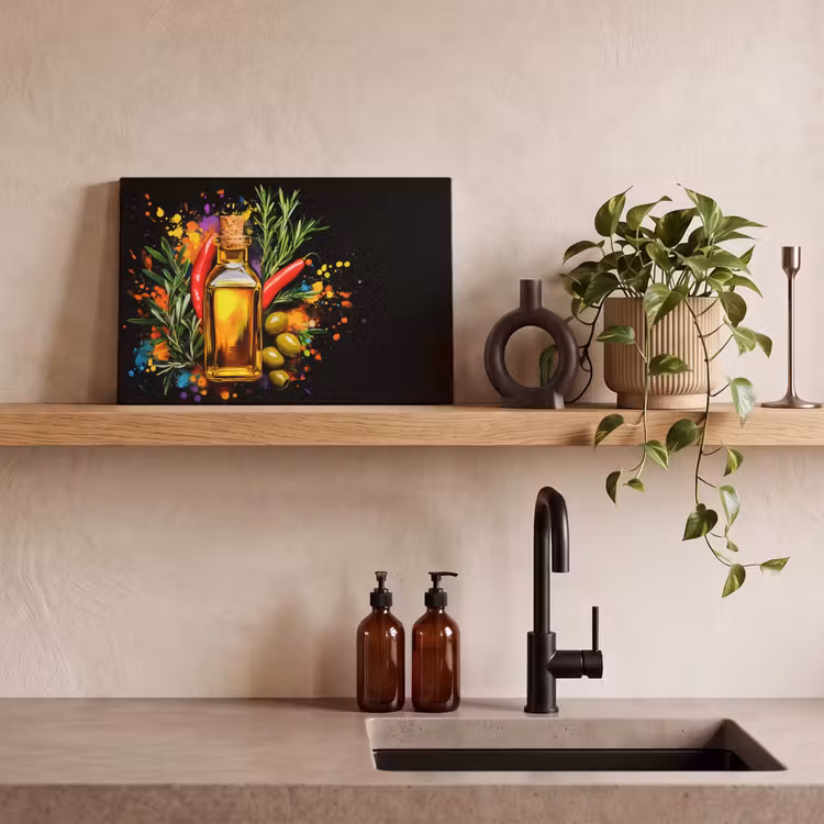 Olijfolie - Graffiti - Peper - Olijven - Modern canvas 2cm klein -closeup_print_DE