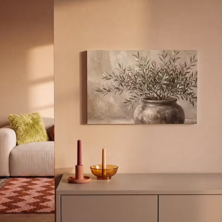 Olijfplant - Aardenpot - Abstract - Beige canvas 2cm klein -sfeer1