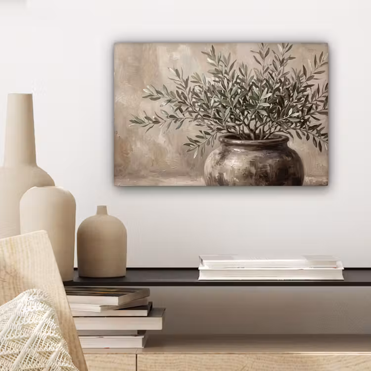 Olijfplant - Aardenpot - Abstract - Beige canvas 2cm klein -closeup_print_DE
