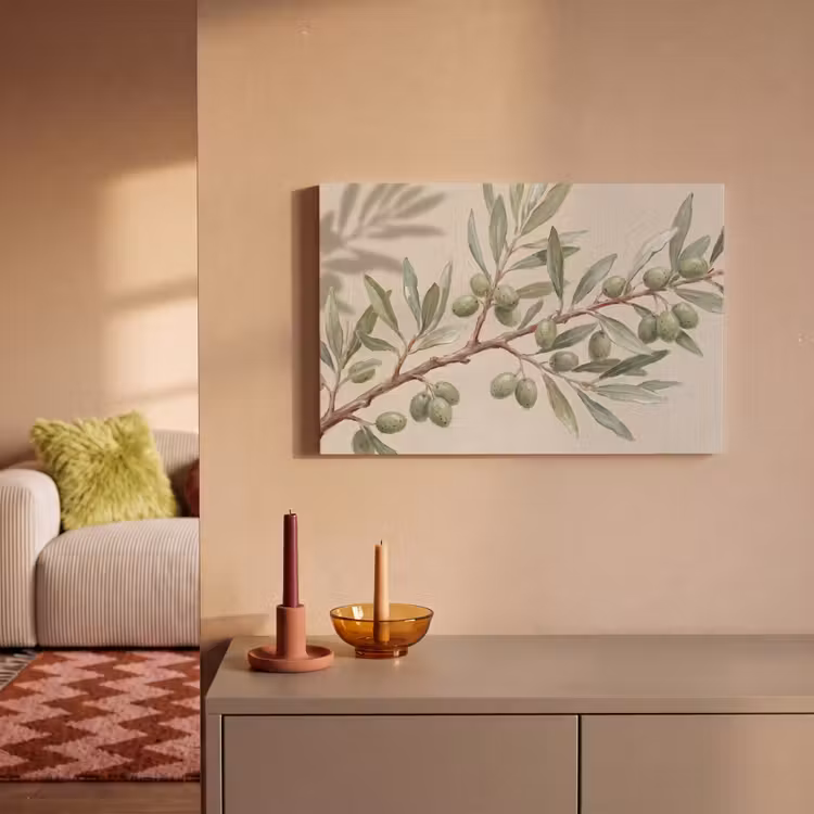 Olijftak - Bladeren - Natuur - Groen - Beige canvas 2cm klein -sfeer1