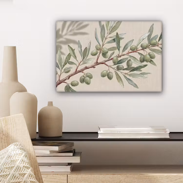 Olijftak - Bladeren - Natuur - Groen - Beige canvas 2cm klein -sfeer6