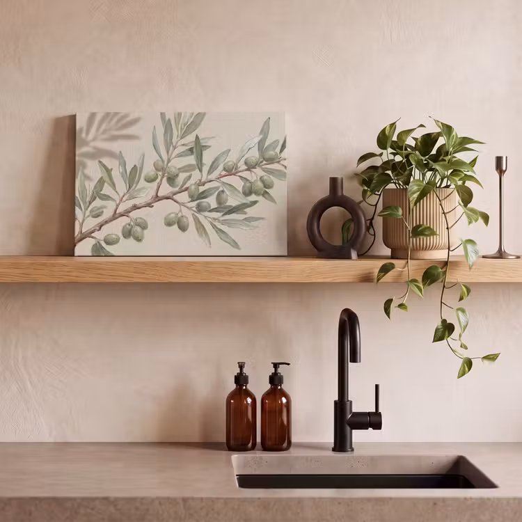Olijftak - Bladeren - Natuur - Groen - Beige canvas 2cm klein -sfeer3