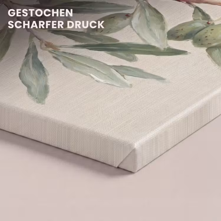 Olijftak - Bladeren - Natuur - Groen - Beige canvas 2cm klein -closeup_print_DE