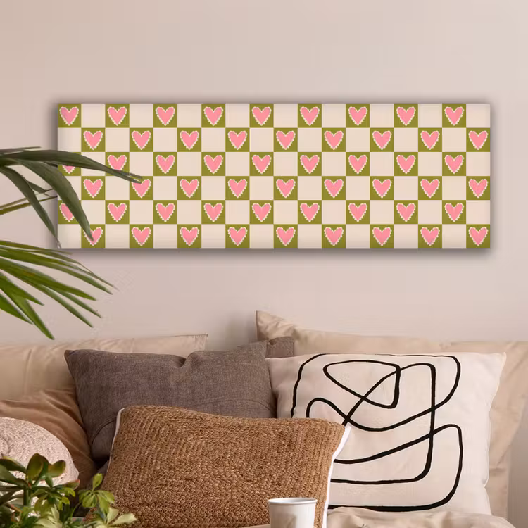 Olijfgroen - Hartjes - Patroon - Retro canvas 2cm klein 828 -sfeer1