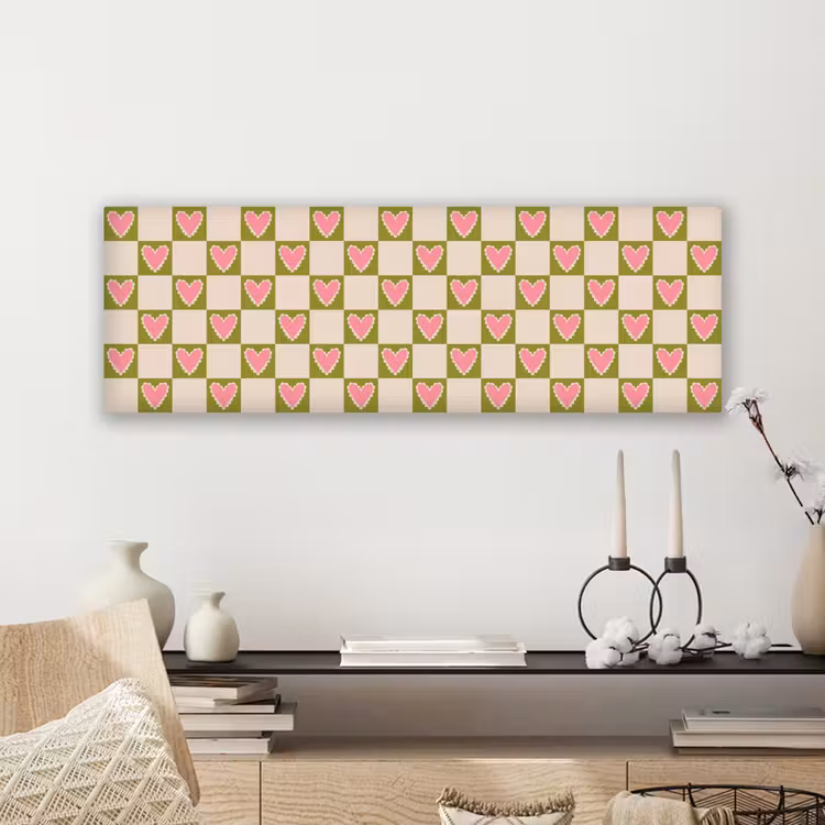 Olijfgroen - Hartjes - Patroon - Retro canvas 2cm klein 828 -sfeer6