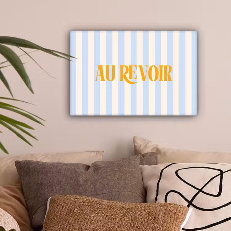 Oranje - Blauw - Strepen - Au revoir canvas 2cm klein -sfeer1