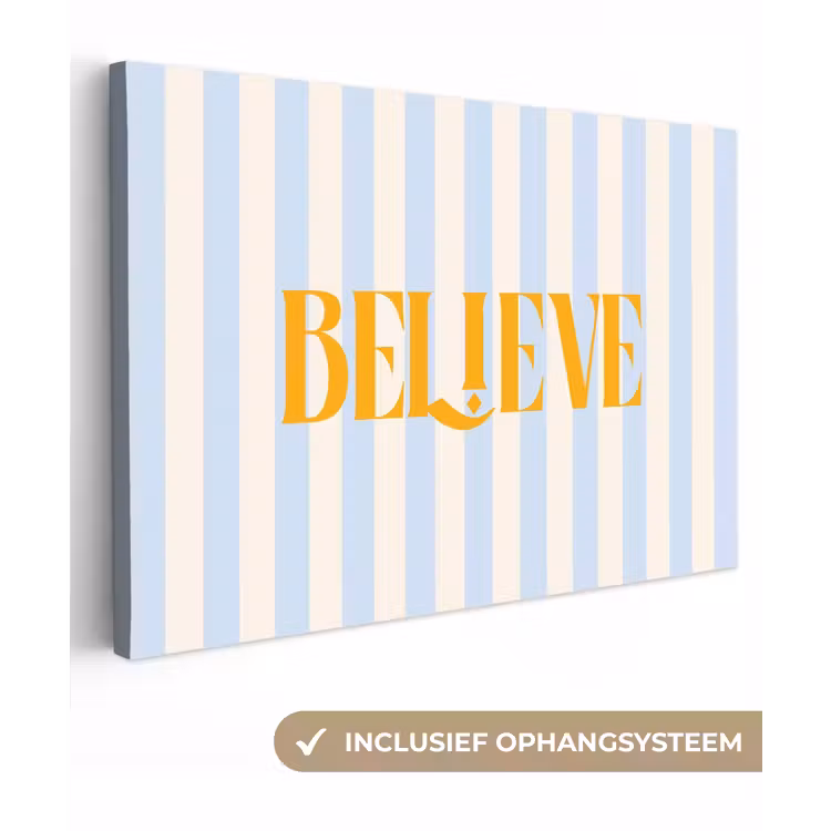 Oranje - Blauw - Strepen - Believe canvas 2cm klein -3d