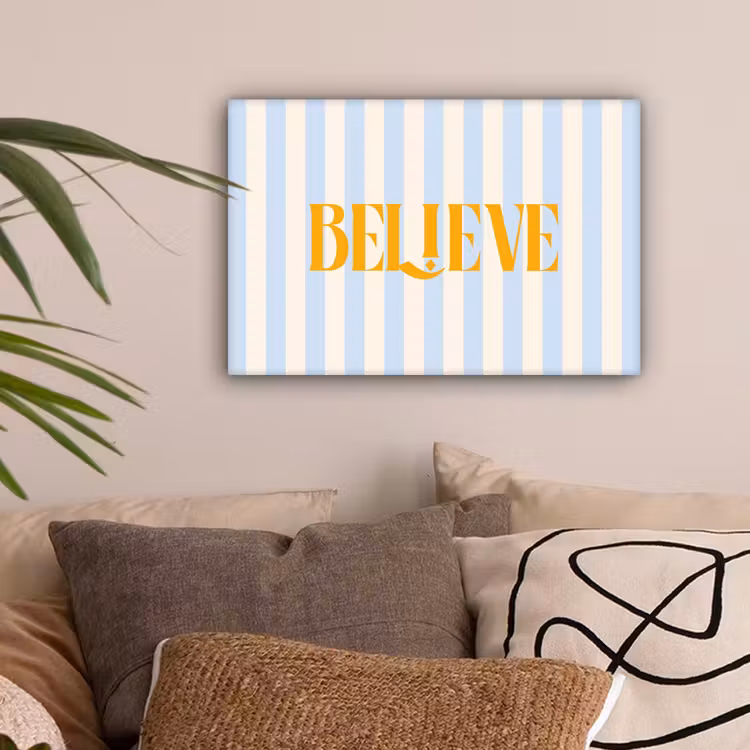 Oranje - Blauw - Strepen - Believe canvas 2cm klein -sfeer1