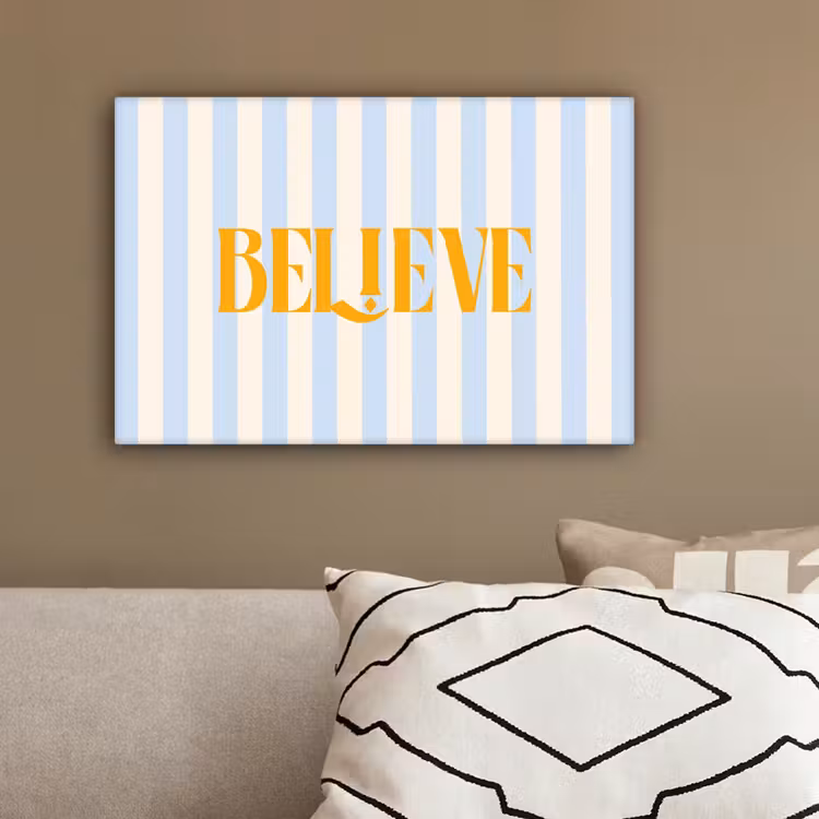 Oranje - Blauw - Strepen - Believe canvas 2cm klein -sfeer3