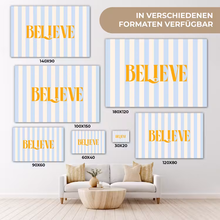 Oranje - Blauw - Strepen - Believe canvas 2cm klein -Xsfeer8_DE
