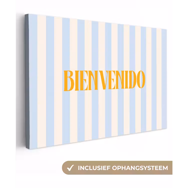 Oranje - Blauw - Strepen - Bienvenido canvas 2cm klein -3d