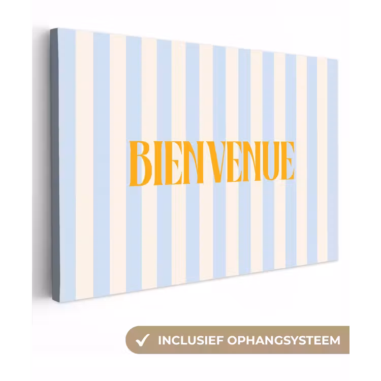 Oranje - Blauw - Strepen - Bienvenue canvas 2cm klein -3d
