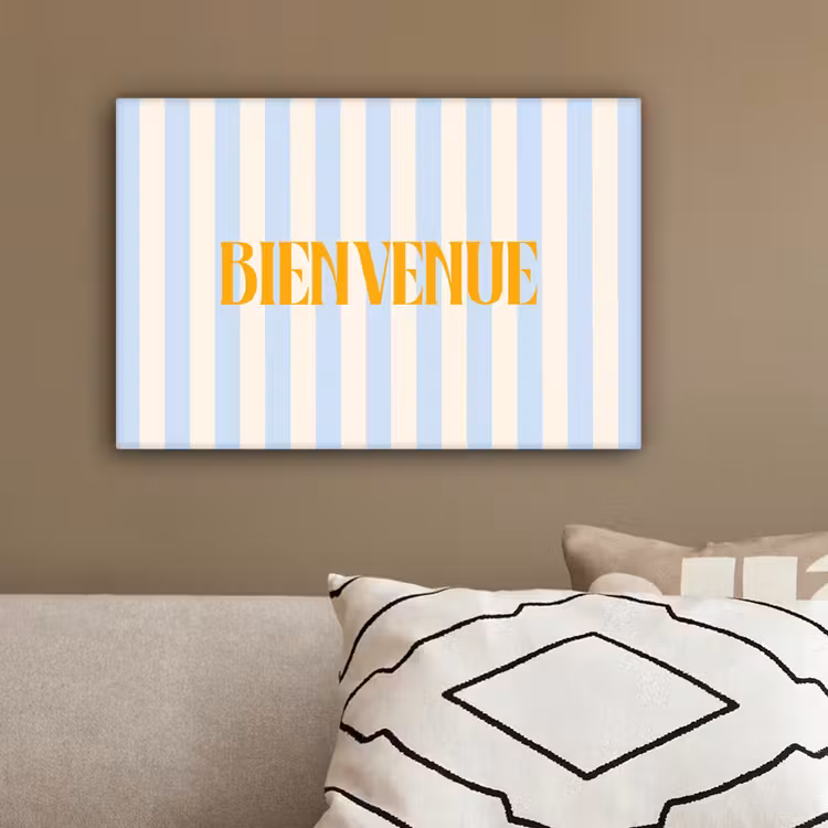 Oranje - Blauw - Strepen - Bienvenue canvas 2cm klein -sfeer3