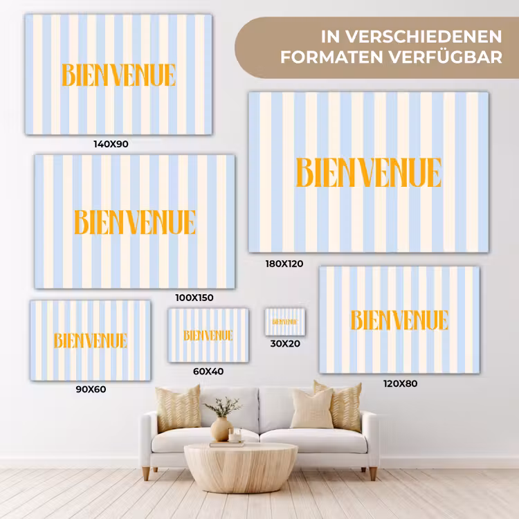 Oranje - Blauw - Strepen - Bienvenue canvas 2cm klein -Xsfeer8_DE