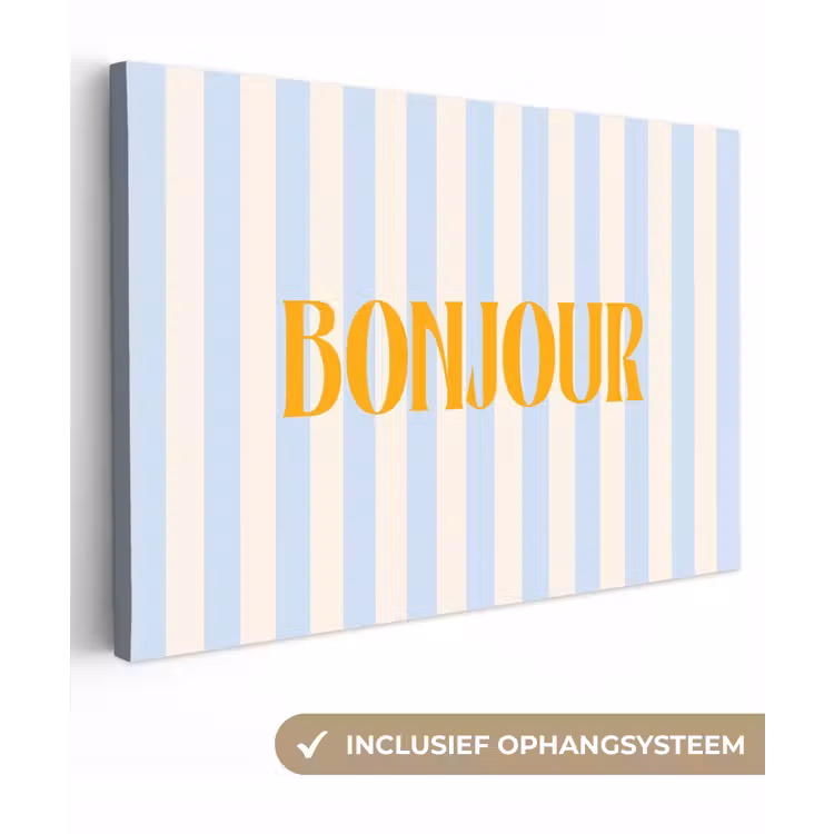 Oranje - Blauw - Strepen - Bonjour canvas 2cm klein -3d