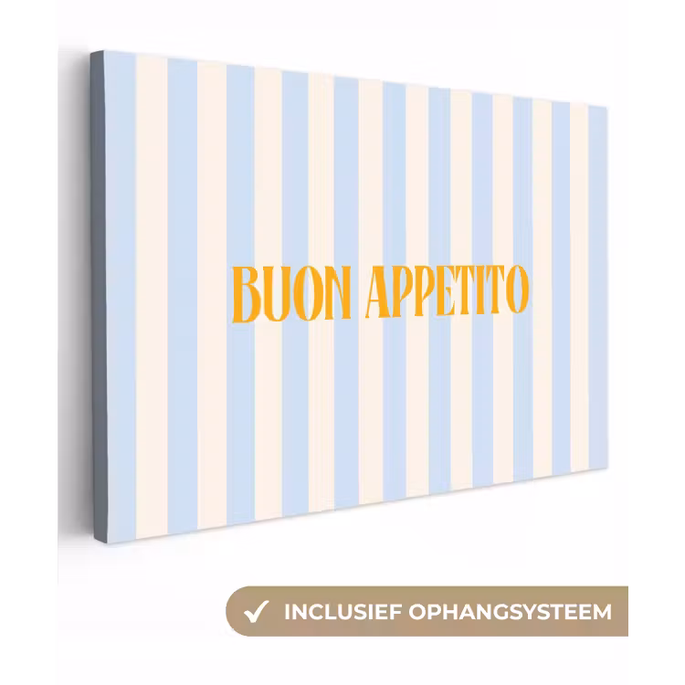 Oranje - Blauw - Strepen - Buon appetito canvas 2cm klein -3d